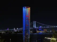 A 60-foot-tall sculpture in Northern Liberties now glows on the Delaware River waterfront